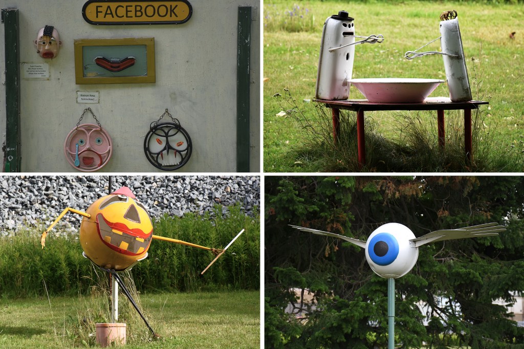 Kollaasi Dorkin puiston taideteoksista